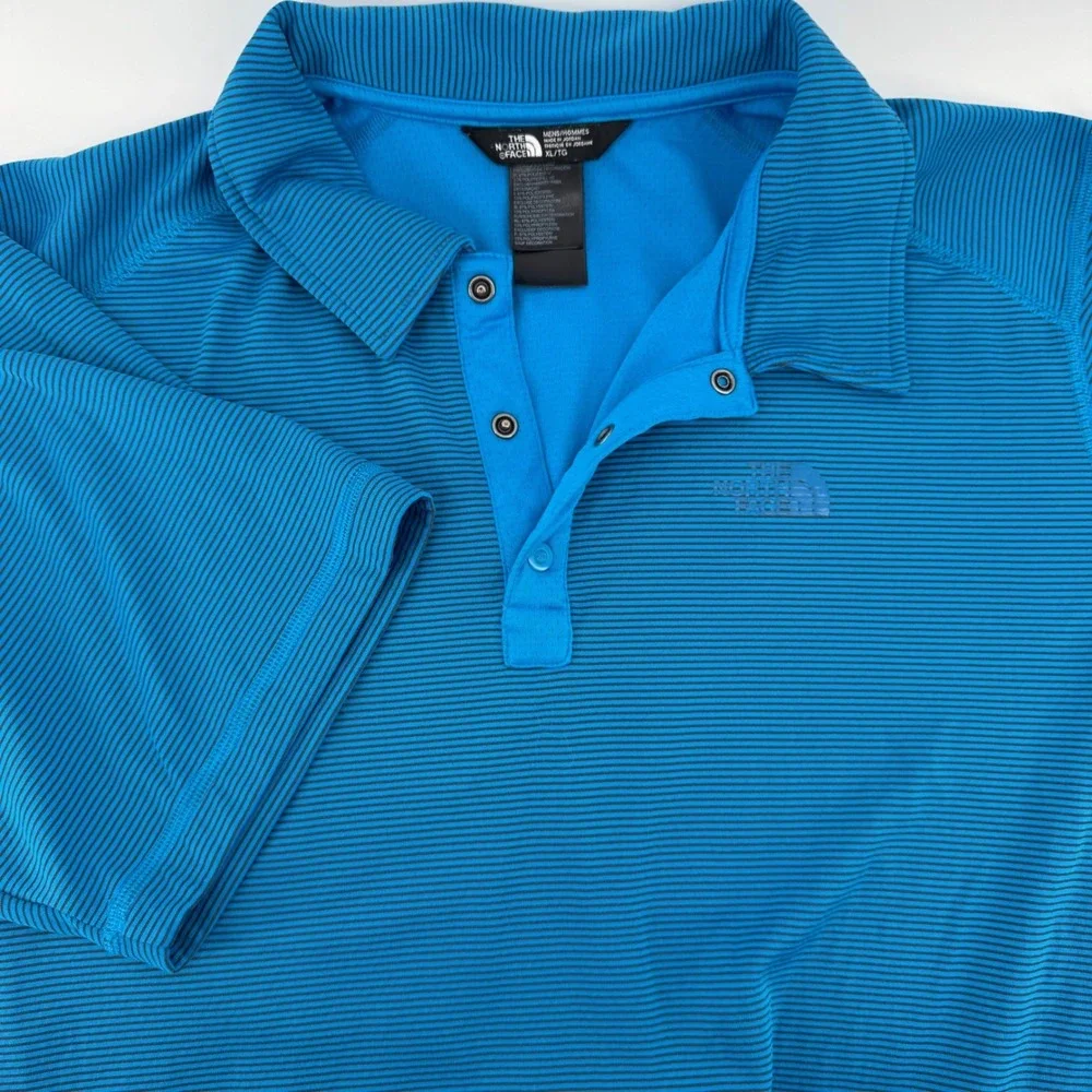 The North Face Mens FlashDry Striped Polo Shirt Blue Black XL Short Sleeve Snap